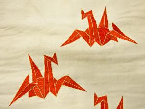 アンティーク　折鶴模様刺繍名古屋帯